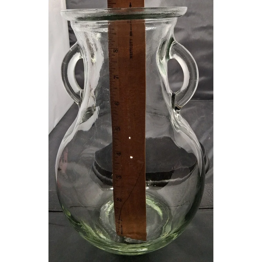 Vintage Hand Blown Clear Glass Amphora Vase Two Handles 10 Inch Rustic Decor